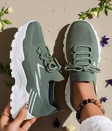 levne -Dámské zelené flyknit tenisky na šněrování – lehké prodyšné běžecké boty do posilovny, na chůzi i na běžné nošení