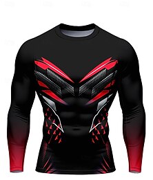 お買い得  -男性用 コンプレッション・シャツ ランニングＴシャツ 3Dプリント 長袖 ベース層 幾何学模様 速乾性 ビデオ圧縮 パワーフレックス 吸汗性 ジムトレーニング アクティブトレーニング 運動 スポーツウェア アクティブウェア ブラック