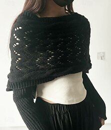 billiga -Dam Tröja Bolero Streetwear Ledigt Ensfärgat Båthals Ihålig Stickat Långärmad Crop Tops Sticka Helgdag Utekväll Helgen Vinrött Svart Höst Vinter