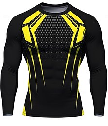 cheap -Men's Geometric Abstract Running T-Shirt Athletic Shirt Gym Shirt Fitness Shirt Workout Shirt Long Sleeve Tee Tshirt Summer Spring Fall Winter UPF 50 UV Resistant UPF 50+ Soft Mountain Bike / MTB Gym