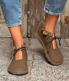 preiswerte -Weite Damen-Schnürschuhe in Khaki mit Rüschendesign – bequeme Freizeitschuhe für den Alltag