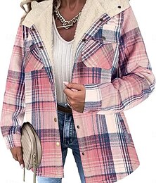 preiswerte -Damen Sherpa-Jacke Bequem Atmungsaktiv Tasche Knöpfe Lässig Einfach Urlaub Straße Lässig Alltagskleidung Einreihig Regulär Mit Kapuze Normale Passform Langarm Oberbekleidung Hellblau Marineblau Rosa