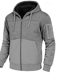 abordables -Homme Sweat à capuche Sweat à capuche zippé intégral Sweat à capuche en polaire Sweat à capuche tactique Noir Blanche Vert Véronèse Rouge Bordeaux bleu marine À capuche Uni Patchwork Fermeture éclair