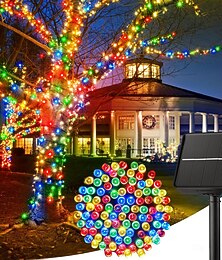 Недорогие -светодиодные солнечные рождественские гирлянды на открытом воздухе водонепроницаемые 100 м 334,5 фута 1000 светодиодов / 50 м 171 фута 500 светодиодные солнечные рождественские огни с дистанционным