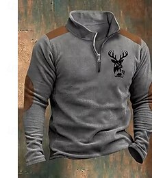 economico -Per uomo Maglia Felpa con cappuccio Maglione Felpa con zip corta Felpa da caccia Bianco Blu Marrone Cachi Caffè Colletto Mao Animale Semplice Patchwork Sport & Outdoor Casuale Quotidiano Streetwear