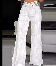 abordables -Femmes Jambe large Chinos Mode Streetwear Longueur complète Taille haute Uni Ceinture Élastique Confortable Doux Élastique Formel Extérieur Vacances Noir Blanche Jaune Rose Claire Printemps Automne
