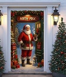 levne -Vánoční kryt na dveře Vintage Santa s cedulí Severního pólu Závěs na dveře 2025 Vánoční vstupní banner pro Vánoční oslavu dekorace na verandu a do domu