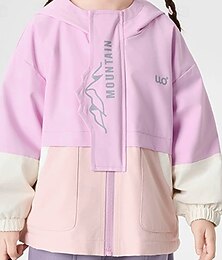 billiga -Barn Flickor Vandringsjacka Friluftsjacka Kappa Långärmad Äppelgrå Rosa Purpur Färgblock Dragkedja Vår Höst Mode Skola 4 år +