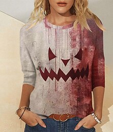 abordables -Halloween Femmes T-shirt Graphique Potiron ancien Mode Élégant manche longue Col ras du cou Hauts Réguliers Quotidien Week-end Imprimé Rouge Beige Printemps Automne Hiver