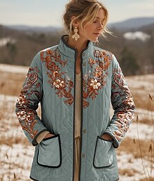 ieftine -Pentru femei Jachete Iarnă Geaca matlasata Cald Ușor Imprimeu Activ Epocă Drăguţ Artistic Floral Casual Regulat Guler de stand Fit regulat Manșon Lung Îmbrăcăminte exterioară Albastru piscină Mov