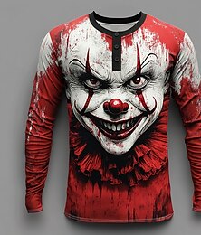 economico -Per uomo Halloween Pagliaccio Maglia Henley Manica Lunga Moda Carino Quotidiano Casuale Ferie Uscire Autunno Primavera & Autunno Rosso Henley Maglietta Henley