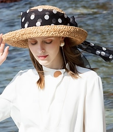 abordables -chapeaux en fibre synthétique chapeau seau chapeau de paille chapeau de soleil décontracté vacances rétro protection solaire avec nœud papillon coiffe à lacets couvre-chef