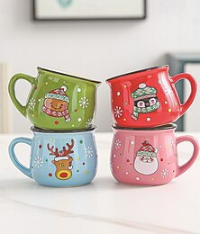 ieftine -cană de mousse ceramică de Crăciun cu Moș Crăciun desenat, cană de desert pentru copt, cană de cafea și mic dejun, cană de apă pentru copii, veselă festivă și decorațiune pentru cadouri