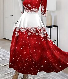 economico -Per donna Abito Midi Abito a trapezio Abito aderente e svasato Vacanza Casual Boho Feste Quotidiano Uscire Vestibilità regolare Grafico Galassia Manica Lunga Girocollo Rosso Blu Viola Verde Estate
