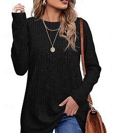 זול -בגדי ריקוד נשים חולצה צבע אחיד מסוגנן יום יומי שרוול ארוך צווארון עגול קצר חולצות רגילות יומי שחור אודם פול תלתן חאקי אביב סתיו חורף