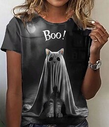 abordables -Halloween Femmes T-shirt Graphique Chat Fantôme ancien Élégant Classique Manche Courte Col ras du cou Hauts Réguliers Quotidien Sortir Week-end Imprimé Noir Été Automne