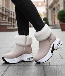 Недорогие -Жен. Ботинки Большие размеры Сапоги зимние Повседневные Сплошной цвет На флисе Ботильоны Ботильоны Молнии Туфли на танкетке Круглый носок Удобная обувь Искусственная замша Молния Черный Бежевый Серый