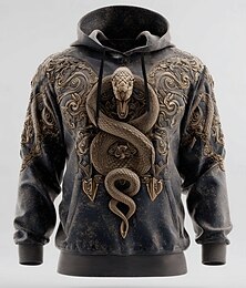 economico -Per uomo 3D Serpente Felpa con Cappuccio Felpa Cool Festa Girocollo Club Abbigliamento casual alla moda Blu Verde Coulisse Autunno Inverno progettista