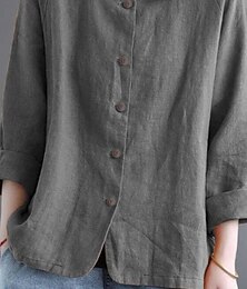 economico -Per donna Camicie di cotone e lino Tinta unica Essenziale Casual Manica Lunga Colletto a Camicia Top Regolari Quotidiano Bottoni Rosa Cachi Grigio scuro Estate Primavera