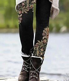 abordables -Femmes Slacks Leggings Leggings confortables Vacances ancien Streetwear Longueur complète Naturel Fleuri Graphique Paisley Cordon de serrage Patchwork Taille Élastique Confortable Extérieur Haute