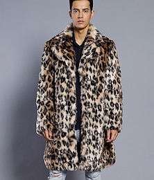economico -Per uomo Cappotto Invernale Cappotto di pelliccia Cappotto Vacanza Casuale Inverno Poliestere Morbido All'aperto Capispalla Abbigliamento Riscaldamento Comfort Leopardo Tasca Bavero