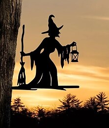 levne -Kovový zahradní kůl na siluetu čarodějnice - složitý design větve, odolná venkovní zeď &výzdoba zahrady pro halloweenské narozeniny