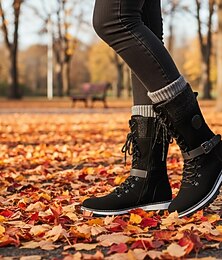 Недорогие -Женские зимние ботинки на шнуровке с трикотажной манжетой – теплые водонепроницаемые ботинки для активного отдыха с боковой молнией и нескользящей подошвой для холодной погоды и походов