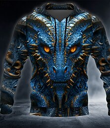 economico -Per uomo Drago 3D Felpa con Cappuccio Felpa Cool Festa Girocollo Club Abbigliamento casual alla moda Rosso Blu Coulisse Autunno Inverno progettista