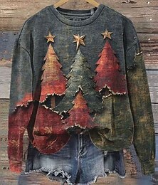 abordables -Femmes Sweatshirt Pull Arbre de Noël Noël Occasionnel manche longue Col ras du cou Hauts Réguliers Rue Tenue Quotidienne Occasionnel Bleu Vert Gris foncé Automne Hiver