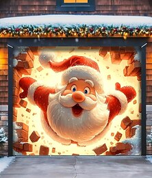 baratos -Capa para porta de garagem externa de natal, papai noel, efeito de parede quebrado 3d, grande tapeçaria, cenário, decoração de parede para festa de fim de ano, porta de garagem externa, decoração de