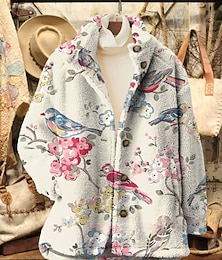 levne -Dámské Fleecová bunda Neformální bunda Pohodlné Prodyšné Kapsy Tisk Na běžné nošení Květinový Dovolená ulice Ležérní Denní nošení Zip Standardní Přehnutý Běžný Dlouhý rukáv Svrchní oděvy Světl