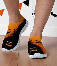 levne -Pánské tenisky s halloweenským dýňovým obličejem – lehké prodyšné nazouvací běžecké boty na párty i běžné nošení