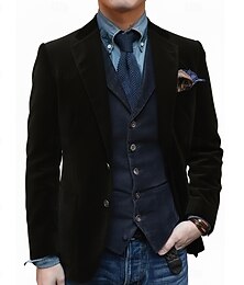 billige -herre fløyelsblazer jakke hakk krage klassisk ensfarget blazer svart brun mørkeblå skreddersydd passform enkeltspent toknapper
