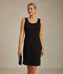 olcso -Női Térdig érő ruha Fekete ruha Bodycon Elegáns Szabadság Szüret Esküvői vendég Munka Normál Tömör szín Ujjatlan Terített nyak Fekete Nyár Ősz Tél