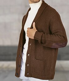 abordables -Homme Pull Gilet Cardigan Côtelé Tricoter Hauts Réguliers Tricoté Uni Col châle Vacances Mode Occasionnel Tenue quotidienne Vêtement Tenue Printemps & Automne Noir Marron M L XL