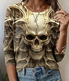 abordables -T-shirt pour femme Halloween avec graphisme de crânes vintage mode élégante à manches longues col rond tops réguliers impression quotidienne week-end jaune bleu violet vert gris été printemps automne