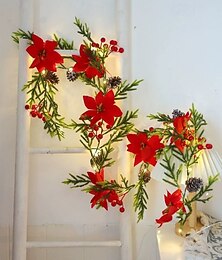 abordables -Guirlande lumineuse LED de Noël 2025, 2 m, 20 LED, aiguilles de pin, fruits rouges et fleurs, pour fête du Nouvel An, maison, balcon, porche, jardin, hôtel, fenêtre, décoration