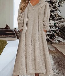 ieftine -Pentru femei Rochii Midi Rochie casual Rochie de iarnă Modă Modern Zilnic Sfârșit de săptămână Fit regulat Simplu Manșon Lung Capișon Kaki Iarnă Toamnă