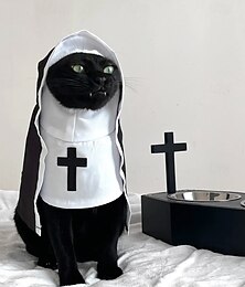 preiswerte -1-teiliges lustiges Nonnenkostüm für Katzen und kleine Hunde | schwarzes Habit mit weißem Kragen und Kreuzdesign, verstellbar | perfekt für Halloween, Partys und Fototermine, Größen M/L/S