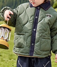 billiga -Barn Unisex Dunjacka Pufferjacka Ytterkläder Bokstav Långärmad Ficka Komfort Knappar Håller värmen Mjukt Täcka Utomhus Dagligen Grundläggande Armégrön Höst Vinter 4 år +