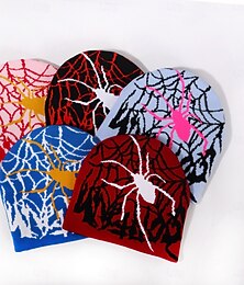 halpa -Miesten Sukupuolineutraali Pipo Talvihatut Pipot 骷髅头毛线帽 Neulo hattu Vaalean sininen Musta Akryylikuidut Jakardi Kudottu Kodikas Halloween Arki-asut Festivaali SPIDER hämähäkinverkko Lämmin