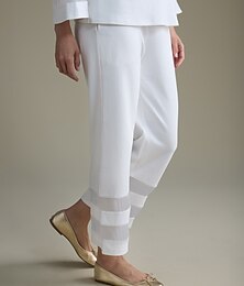 baratos -Calças curtas femininas brancas de modal com bainha de chiffon transparente, cintura elástica, ajuste solto, confortável, estiloso, para o dia a dia, trabalho, outono