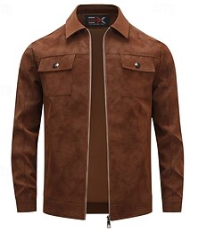 economico -Per uomo Giacca in Ecopelle Giacca in finta pelle scamosciata Vacanza Quotidiano Antivento Caldo Tasca Autunno Inverno Semplice Moda Classico Bavero Regolare Nero Cachi Giacca