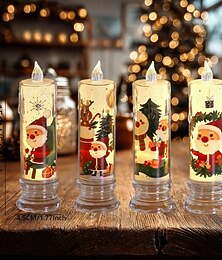 abordables -Lot de 4 bougies électroniques LED de Noël 15 x 4,5 cm avec base, pour décoration de bureau, fête de Noël, intérieur et extérieur, lumière décorative, batterie AG10 x 3