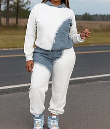 ieftine -Pentru femei Trening din 2 piese Hanorac de casă Seturi de trening Umflat cu buzunar Bloc Culoare Costume Toamnă Alb Albastru Drumeție Vocație Exterior Manșon Lung Sportiv Îmbrăcăminte de Sport