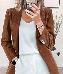 levne -Dámské Blejzr Pohodlné Prodyšné Kapsy Elegantní Na běžné nošení Bez vzoru Kancelář ulice Ležérní Denní nošení Otevřený vepředu Standardní Přehnutý Běžný Dlouhý rukáv Svrchní oděvy Černá Fialová Vodn