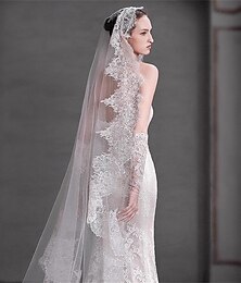 abordables -Deux Couches Contemporain / Élégant / Antique Voiles de Mariée Voiles de Cathédrale avec Couleur unie Dentelle