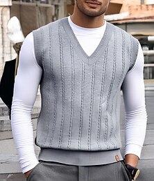 preiswerte -Herren Pullunder Kleid Pullover Pullover Weste Strickpullover Gerippt Stricken Normale Oberteile Gestrickt Einfach V Ausschnitt Mode Lässig Urlaub Alltagskleidung Bekleidung Herbst Winter Schwarz