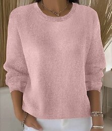 abordables -Femmes Pull Mode Streetwear Occasionnel Couleur Unie Côtelé Col ras du cou Tricoté manche longue Hauts Réguliers Tricoter Extérieur Quotidien Week-end Jaune Rose Claire Automne Hiver