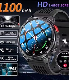 ieftine -Ceas inteligent ht33, 1,7 inch, busolă pentru apeluri Bluetooth, monitor de sănătate, lanternă LED impermeabilă pentru exterior, baterie de 1100 mAh, ceas inteligent